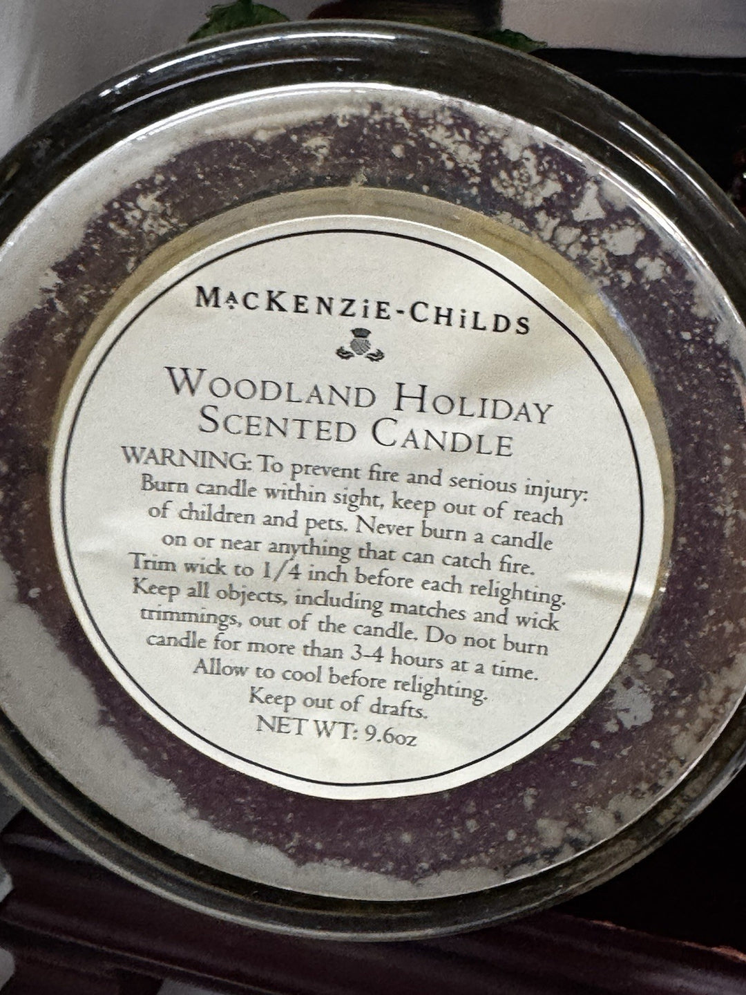 MacKenzie Childs Glass Candle Holder Vase 3.5” Tall Woodland Holiday Scented