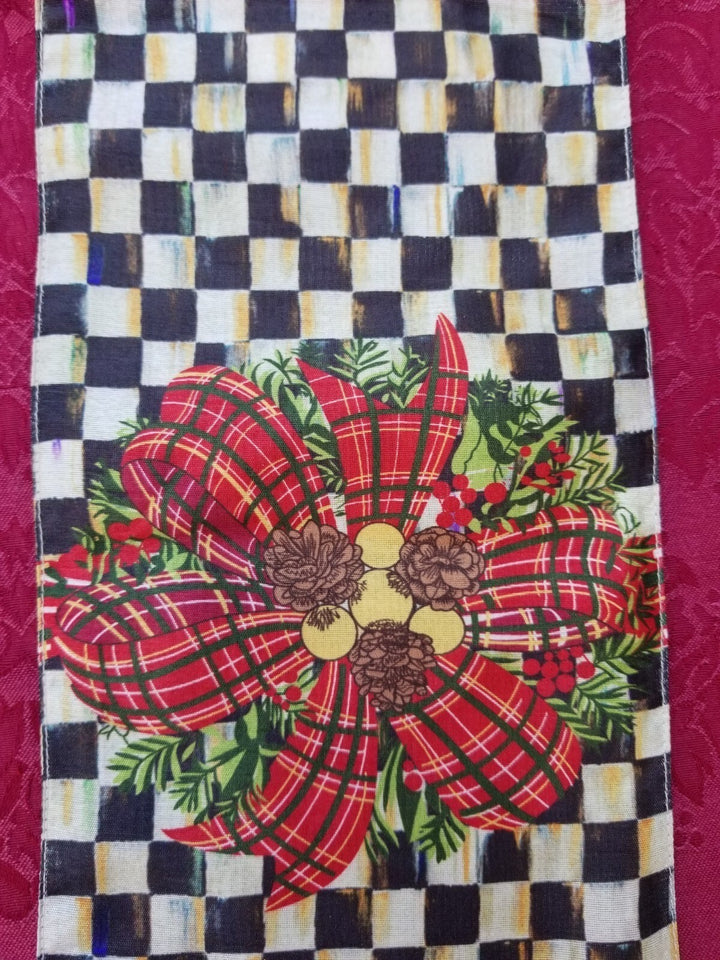 Mackenzie Childs Evergreen COURTLY CHECK WINE BAG  NIP 16.5"x6"