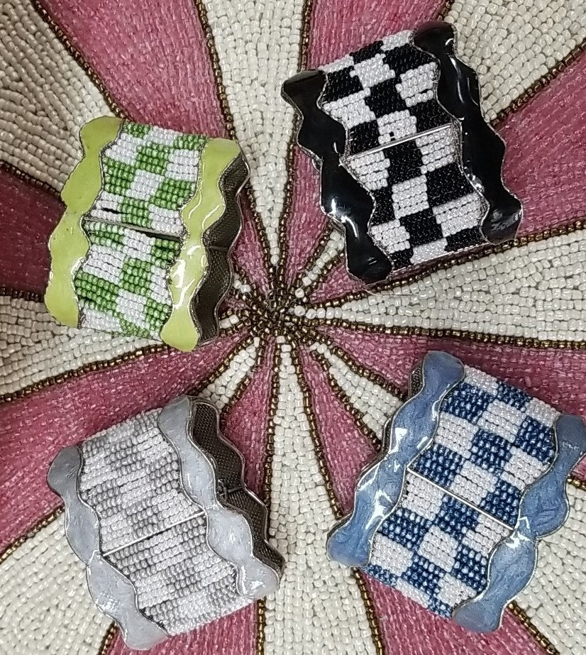 Mackenzie Childs Beaded Check Multicolor   NAPKIN RINGS Retired Set of 4 New