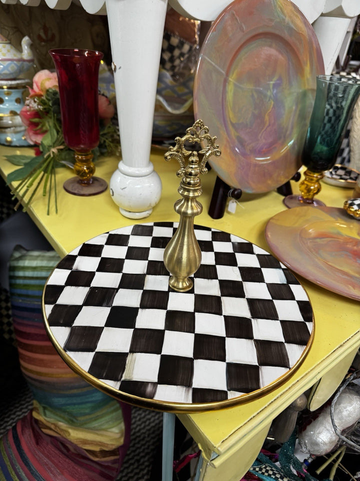 Mackenzie Childs Courtly Check Ceramic Cheese Course Retired Made In Aurora