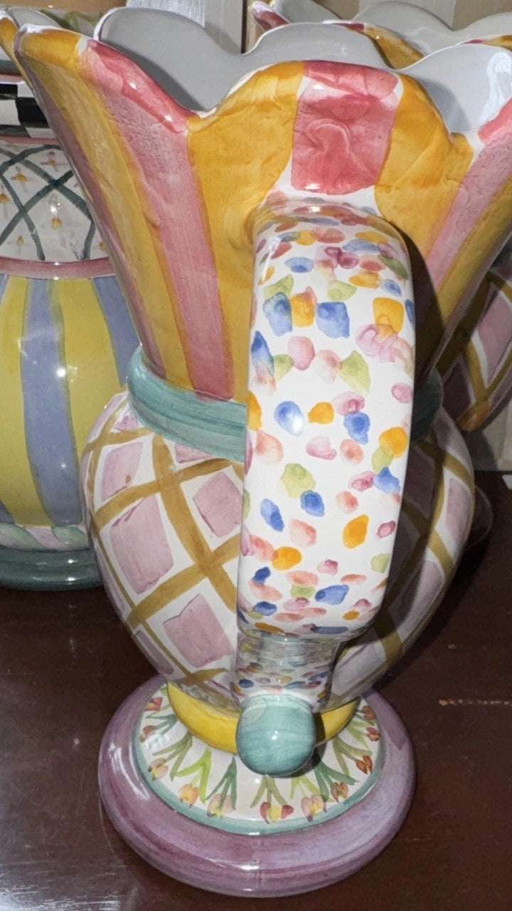 Mackenzie Childs Ceramic Trophy Odd Fellows Vase- 2008 Retired Pattern