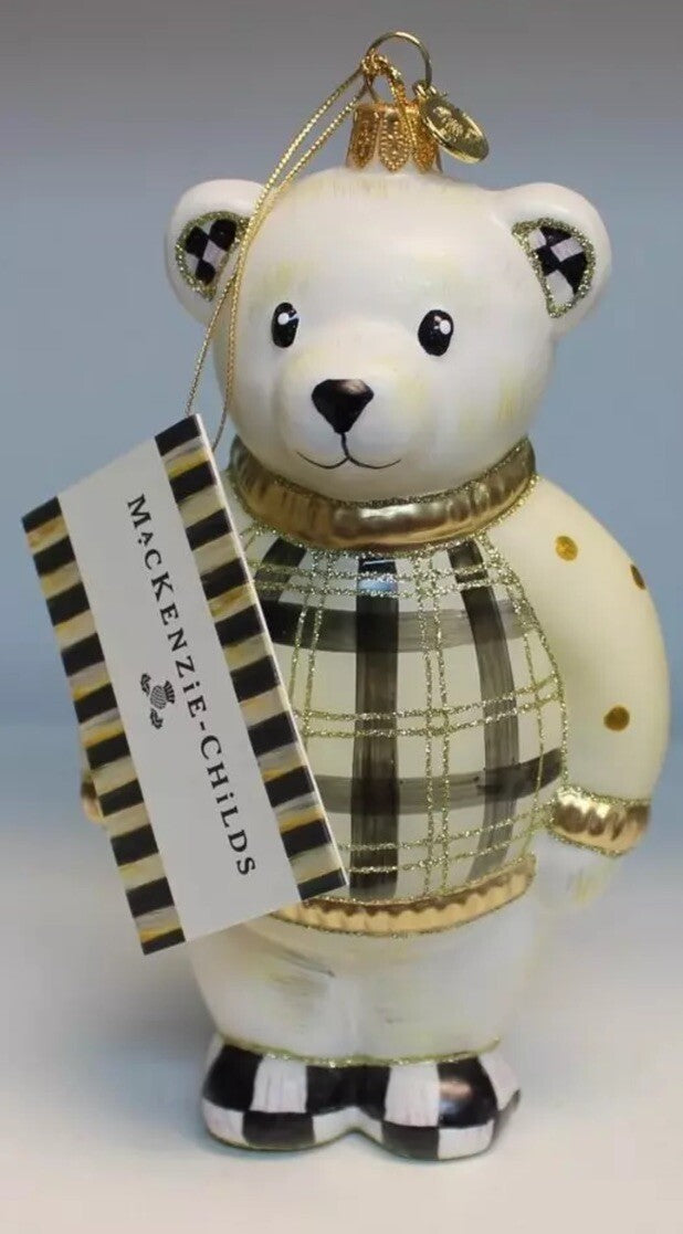 MacKenzie Childs Polar Bear Glass Christmas Ornament  in Original Box- Retired