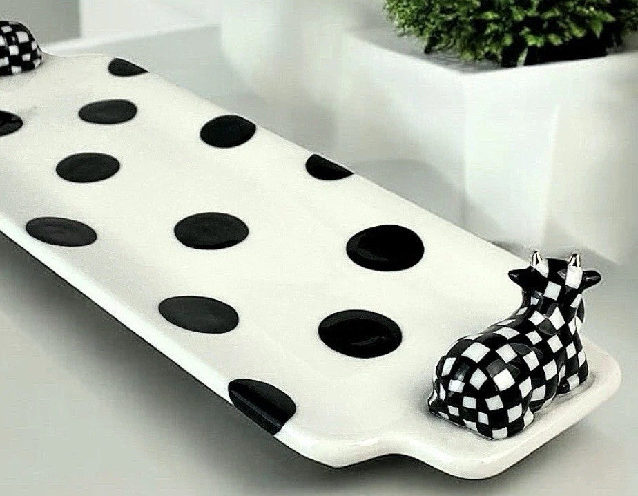 MacKenzie-Childs Courtly Check & Dot Cow Creamery Tray 14.5" Long New