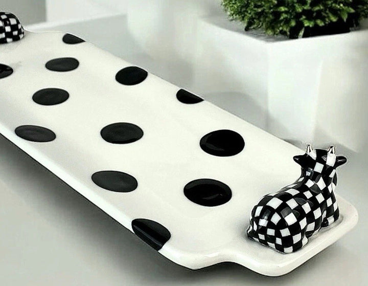 MacKenzie-Childs Courtly Check & Dot Cow Creamery Tray 14.5" Long New