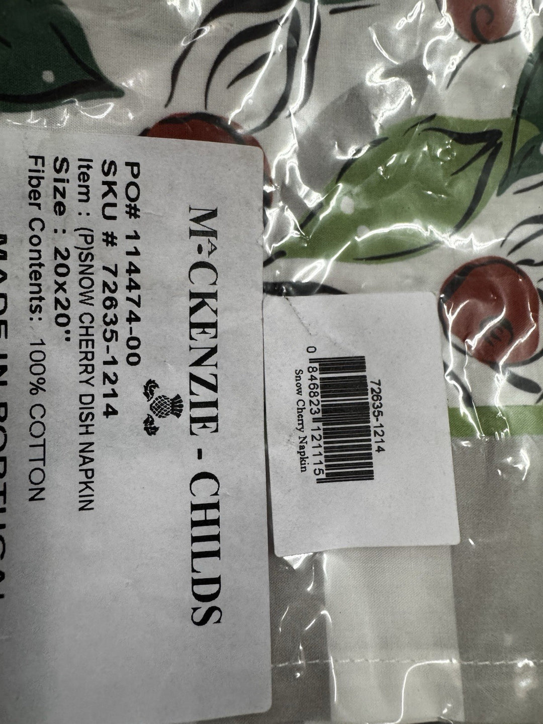 Mackenzie Childs Snow Cherry 100% Cotton Napkin NIP Set Of 2