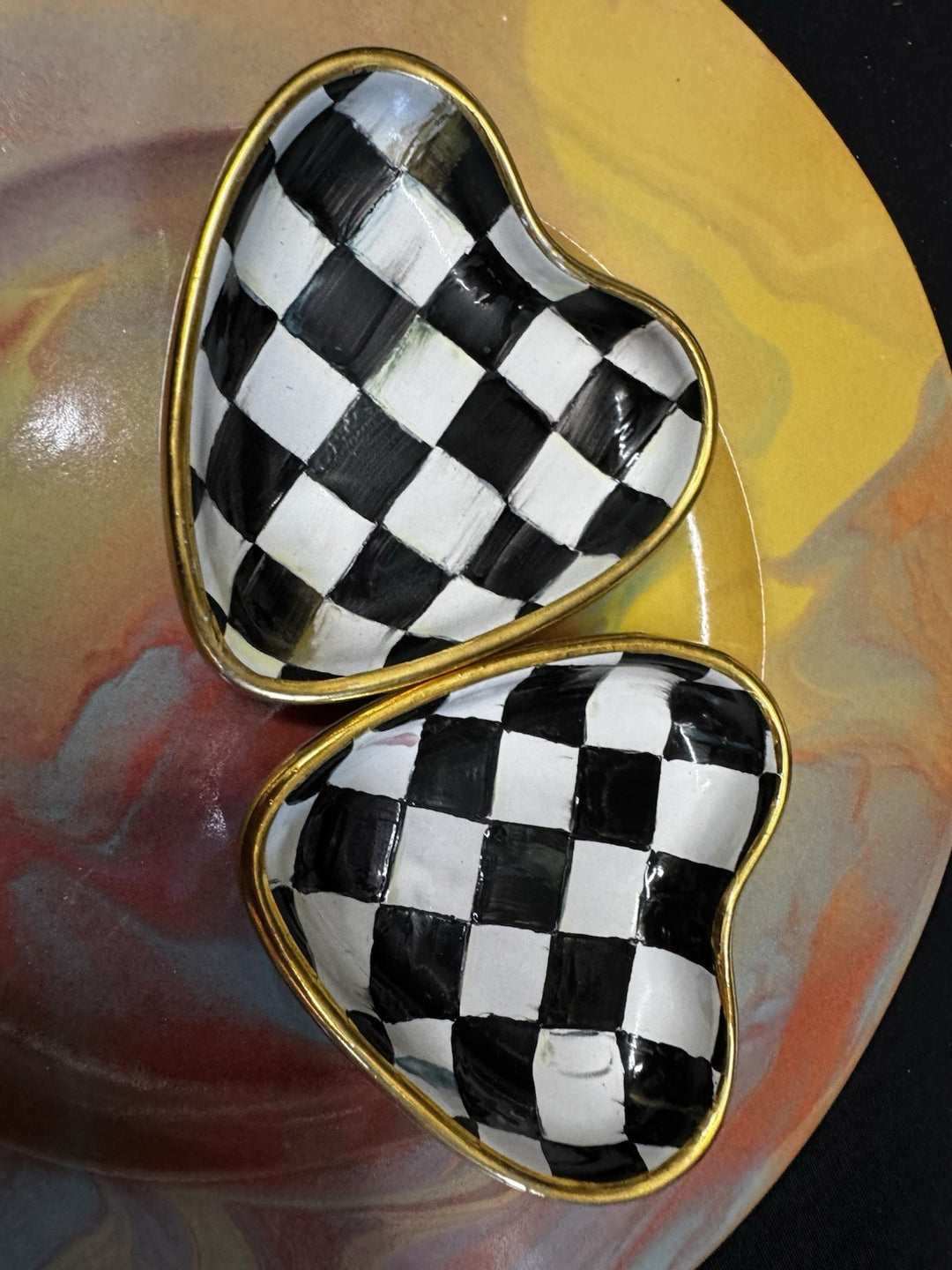 MacKenzie Childs Courtly Check 3.5” Heart  Small Trinket Bowl -made In Aurora