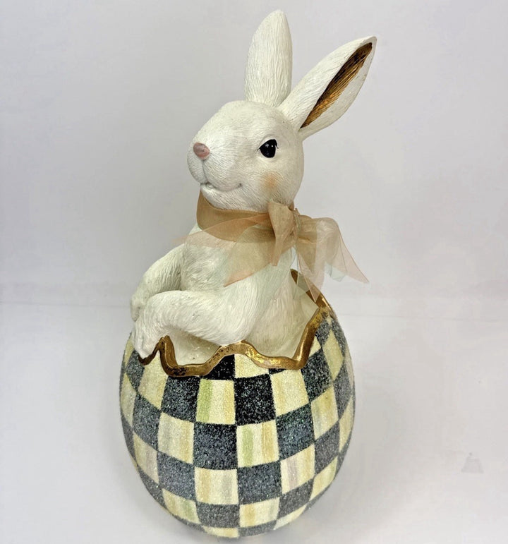 MacKenzie-Childs Courtly Check Large Bunny Surprise In Egg 15"Tall. Retired