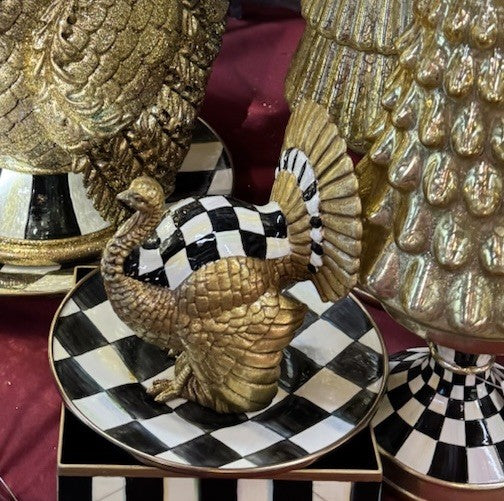 MACKENZIE CHILDS Courtly Check Mini Gold Turkey Figurine NEW