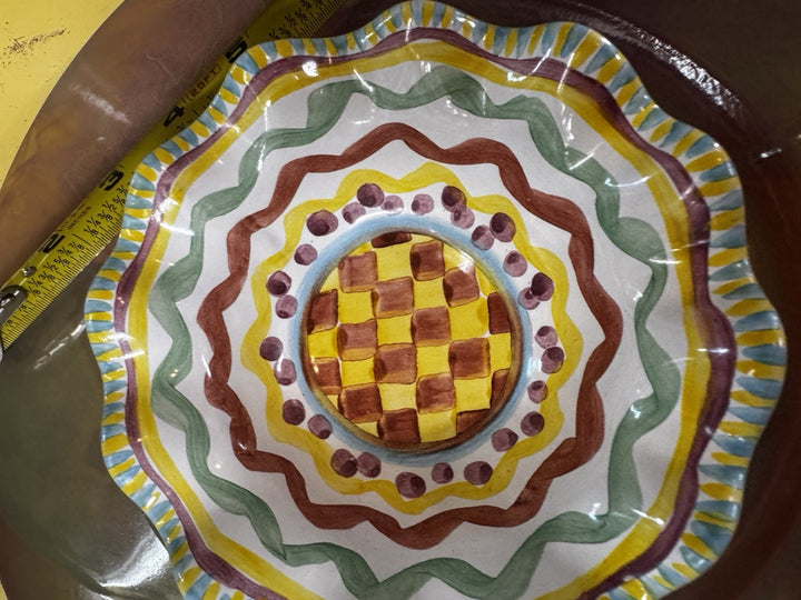 Mackenzie Childs Taylor Aurora Ceramic  Hand Painted New Fluted Berry Bowl
