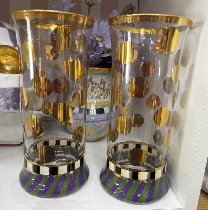 MacKenzie Childs Cirque Purple & Green Highball Glass – Set of 2 New