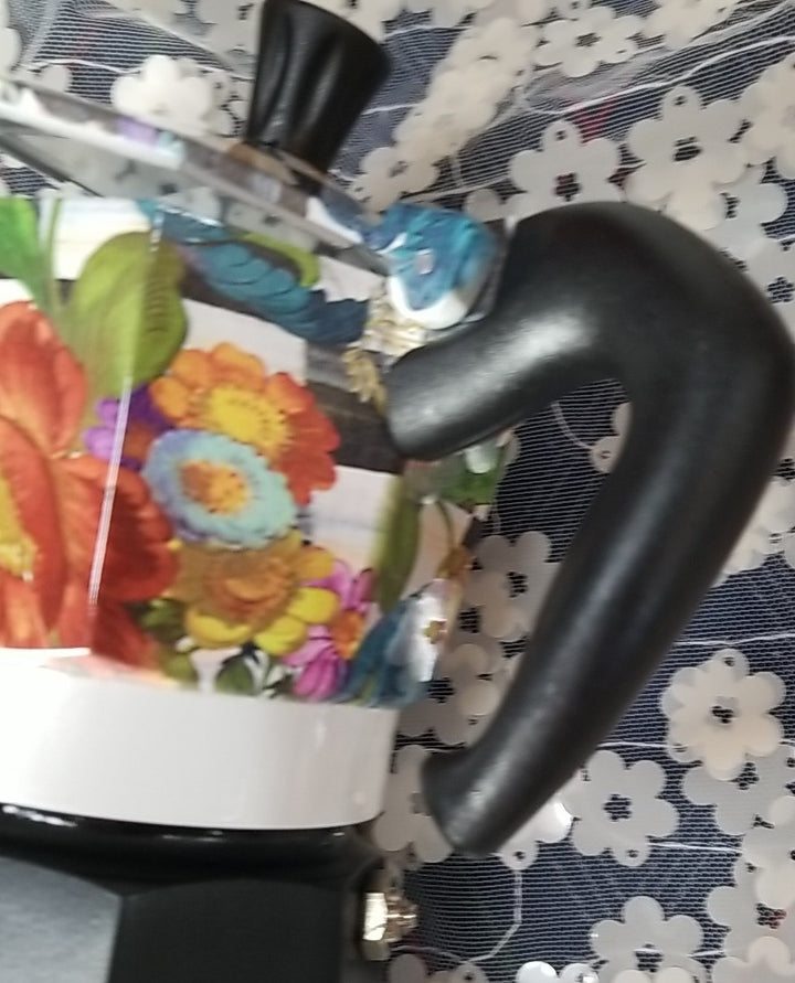 MacKenzie Childs BIALETTI MOKA POT 3 CUP COFFEE FLOWER HAND PAINTED BRAND NEW