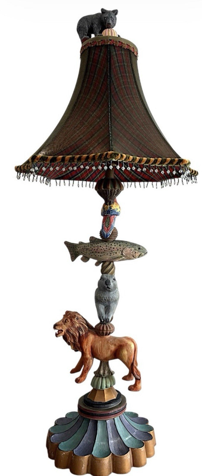 Mackenzie Childs Victoria & Richard Emprise Tartan And Animal Table Lamp