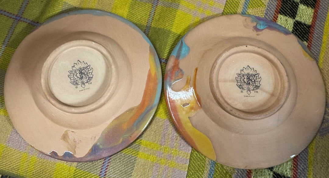 Victoria & Richard Mackenzie Childs ISHKABIBBLE Saucers set of 2 Emprise NEW- 6”