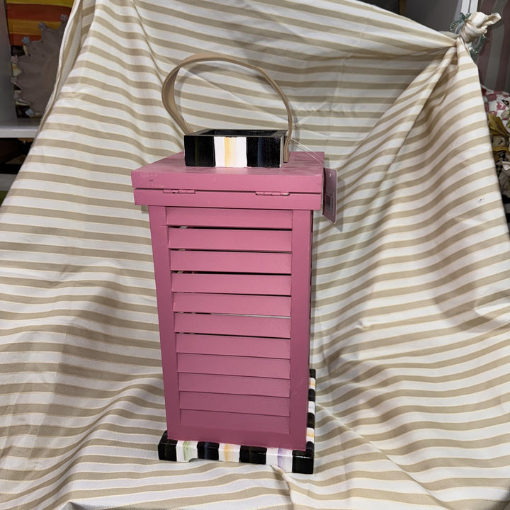 New Mackenzie Childs Small Pink Shutter Lantern  15.5” Tall- Courtly Stripe