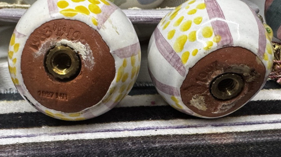 Mackenzie Childs Set Of 2 Rose  Cabinet Knobs / Pulls Ceramic W Hardware