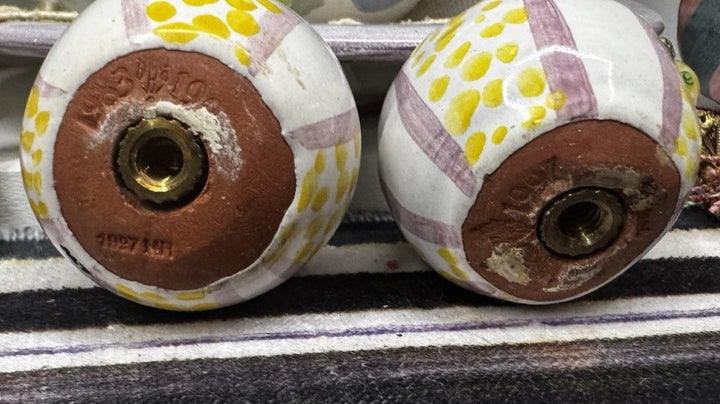 Mackenzie Childs Set Of 2 Rose  Cabinet Knobs / Pulls Ceramic W Hardware