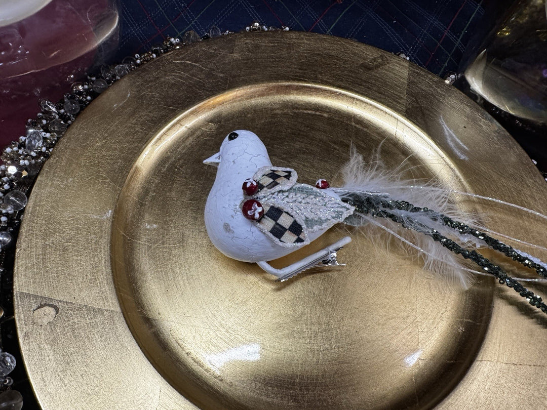 MACKENZIE CHILDS Courtly Check Bird  Clip  6” Tail 16” " Long- New Open Box