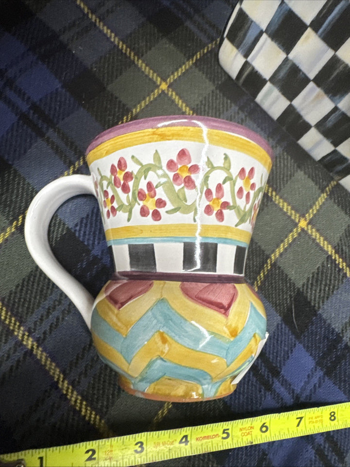 NEW Mackenzie Childs Hitchcock Field TAYLOR MUG Only Hand Painted Majolica