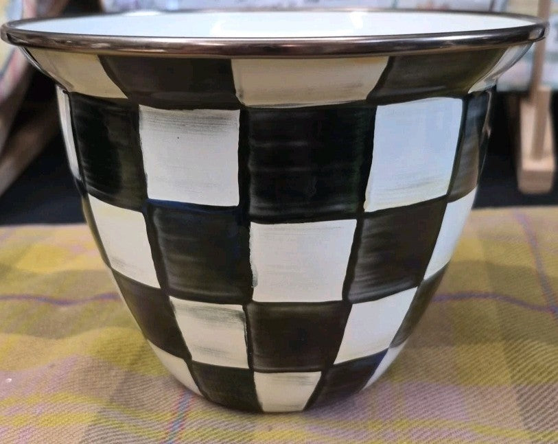 mackenzie childs Courtly Check 7”Tall Enamel Flower Pot- Excellent