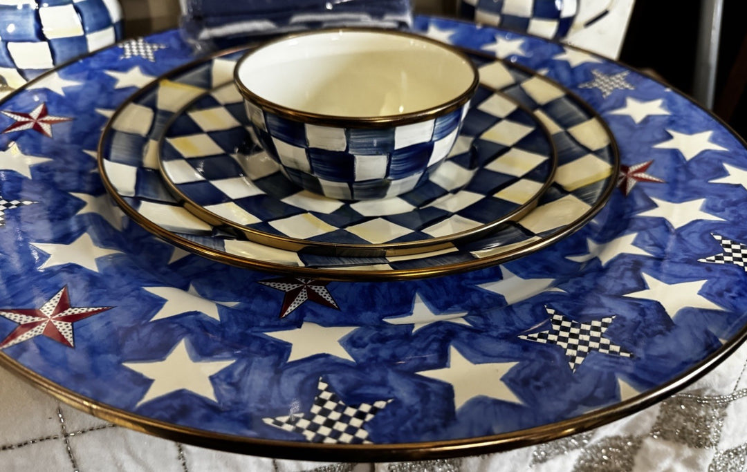 Mackenzie Childs  Royal Star Enamel Serving Platter - Blue 16” - New