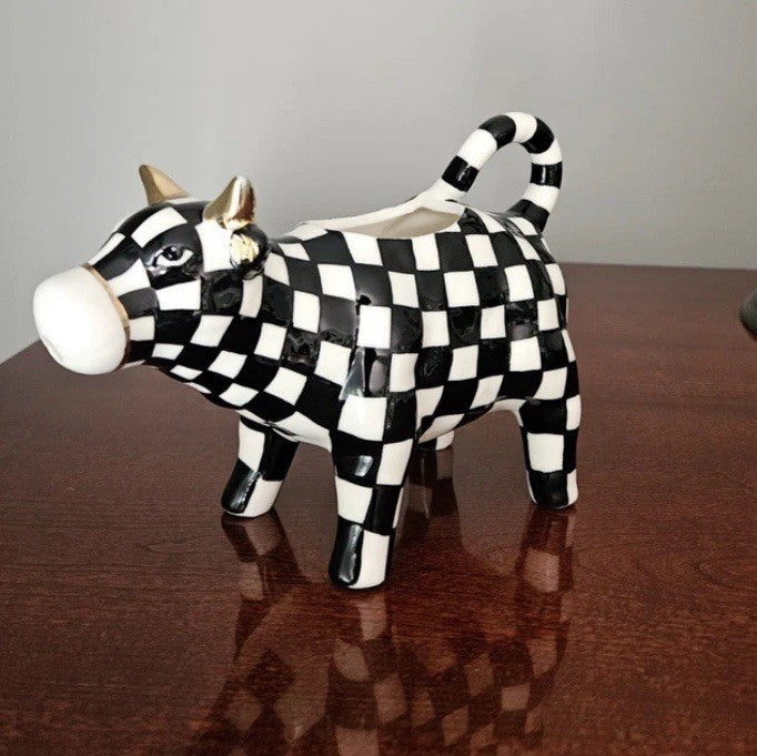 Mackenzie Childs  -Cow Creamery Creamer Courtly Check   Retired