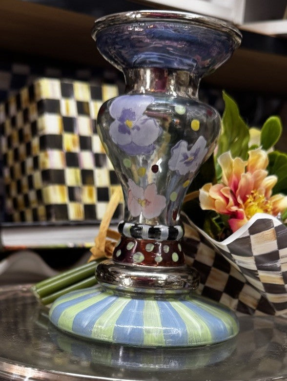 MacKenzie Childs One Circus Pansy Glass Candlestick Candle Holder- Retired