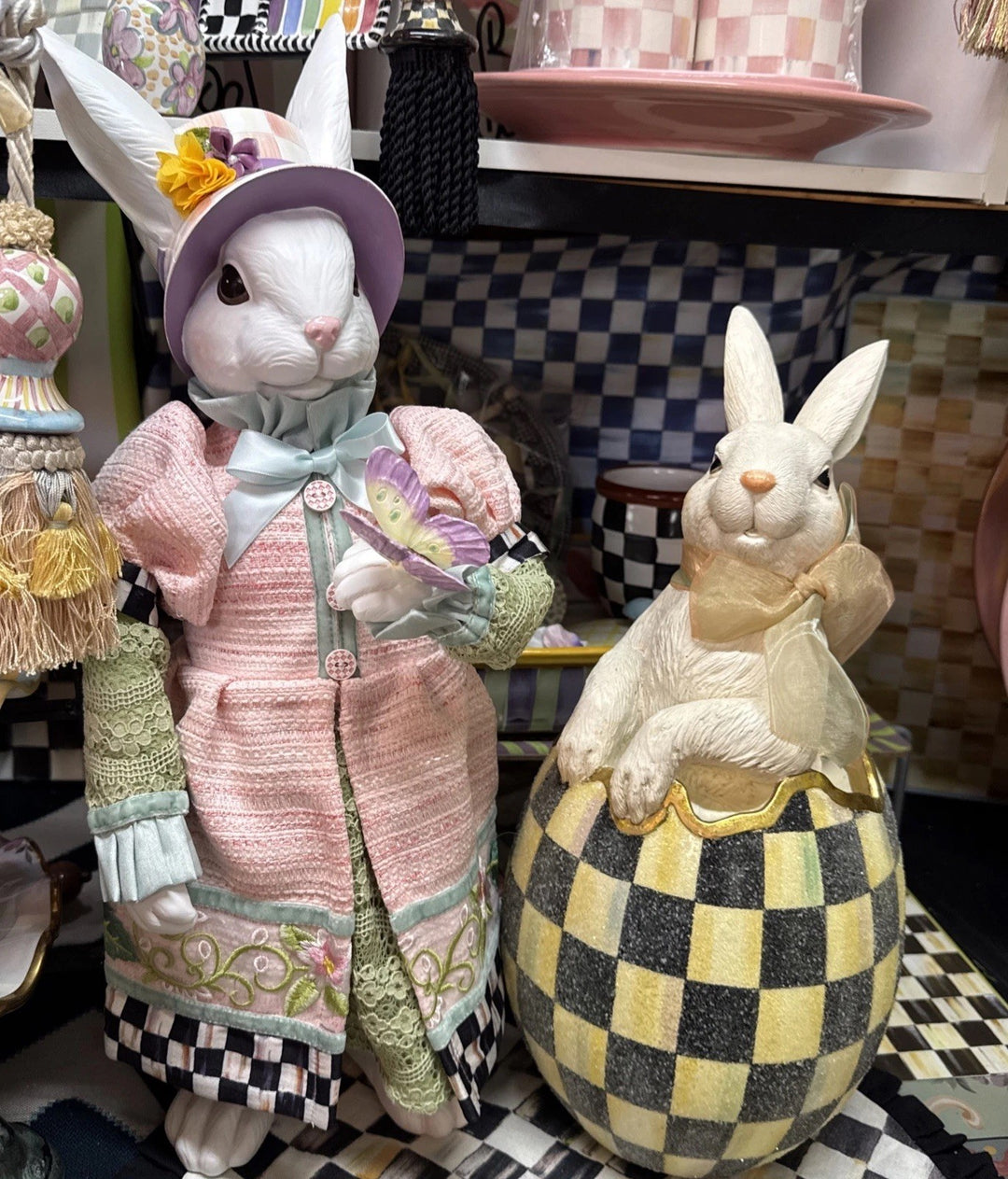 MacKenzie-Childs Courtly Check Large Bunny Surprise In Egg 15"Tall. Retired