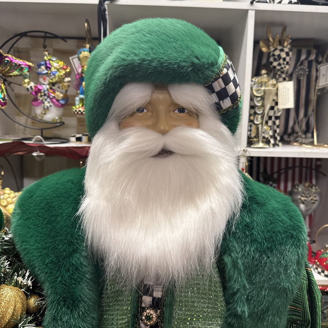 Mackenzie Childs Emerald Luxe  Large Santa With Bag Of Toys 37” Tall Nib Courtly