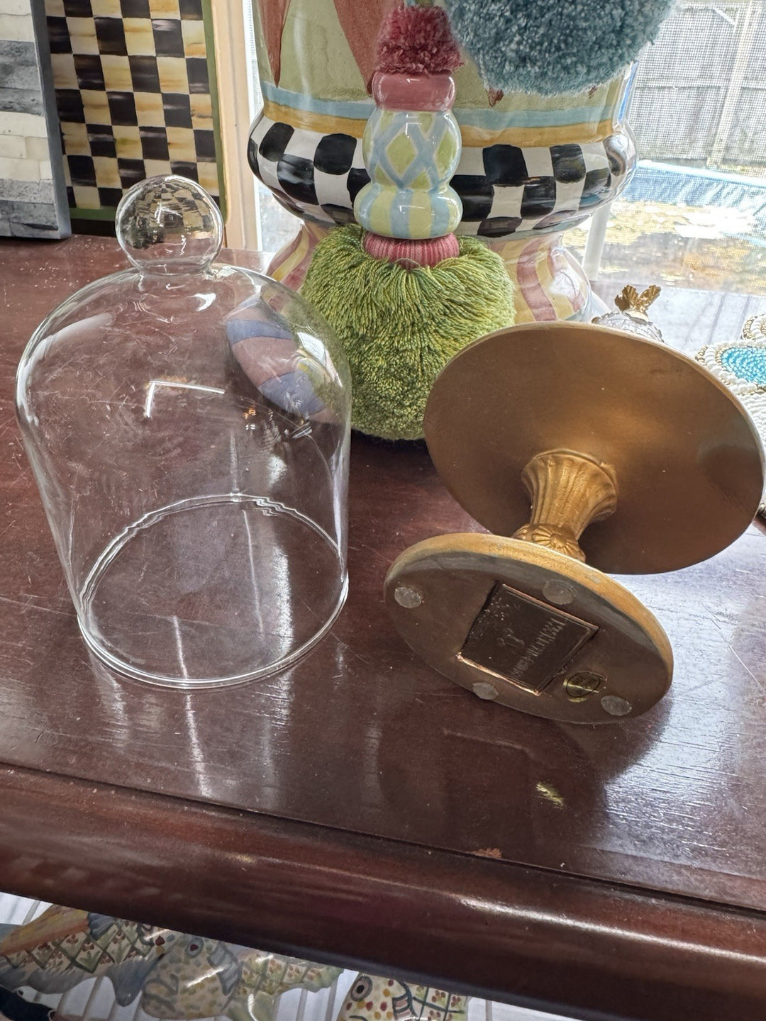 MacKenzie Childs Pastel Confections Petite Cake Cloche Rosy Cake 7.5” Tall