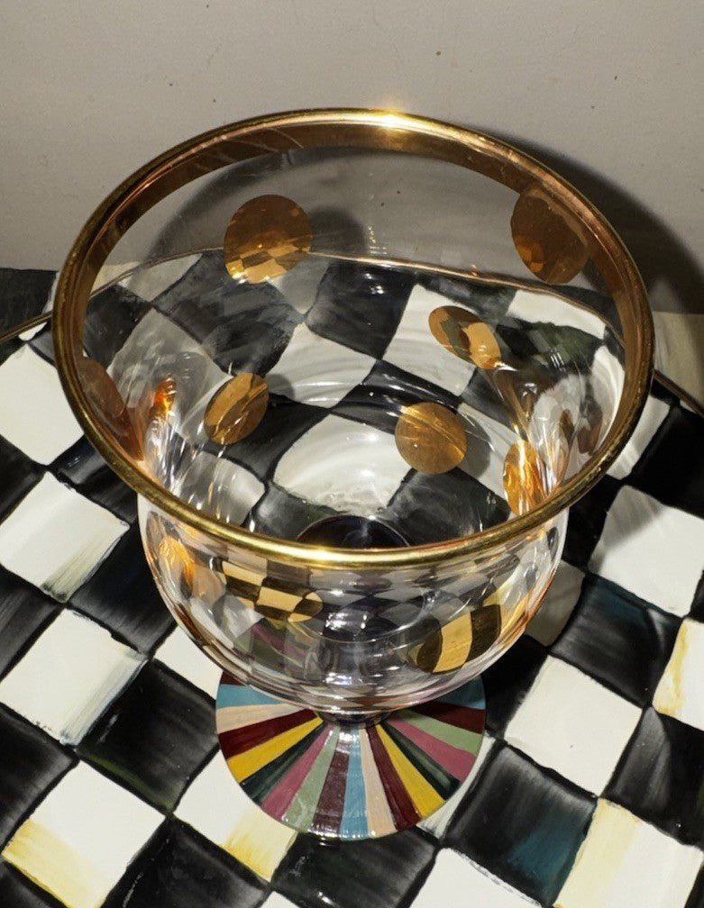 One Mackenzie Childs fox Trot Foxtrot Wine Glass Retired Pattern Excellent
