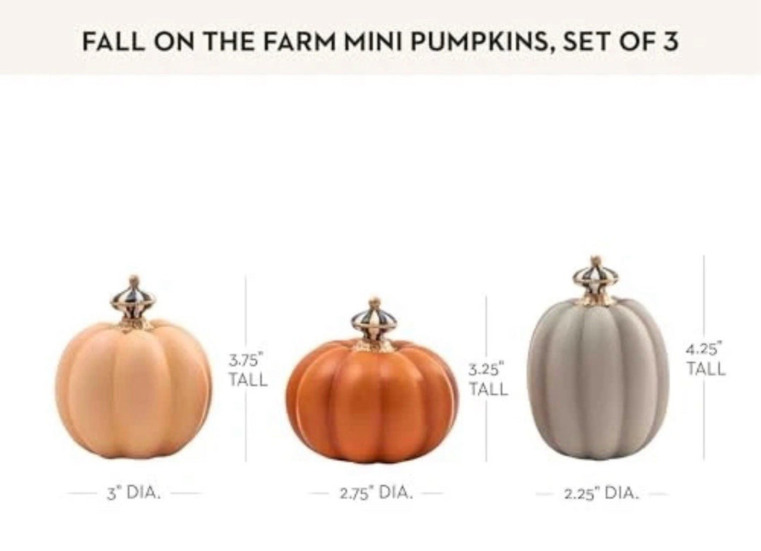 Fall On The Farm Mini Pumpkins, Set of 3 - Retired Orange And Grey- New