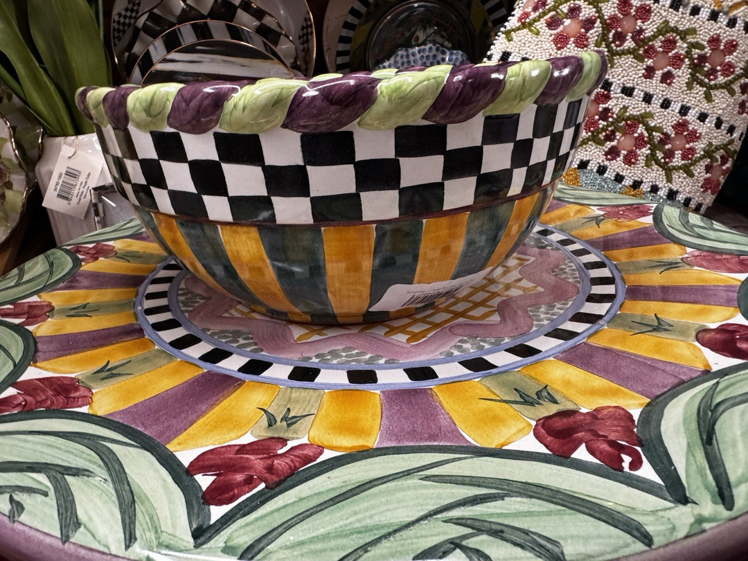 Mackenzie Childs PICCADILLY Multicolor Ceramic Majolica Serving Bowl  9"- New