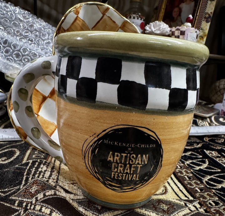 New Set Of 2- MacKenzie Childs Collectible Artisan Craft Festival Ceramic Mugs