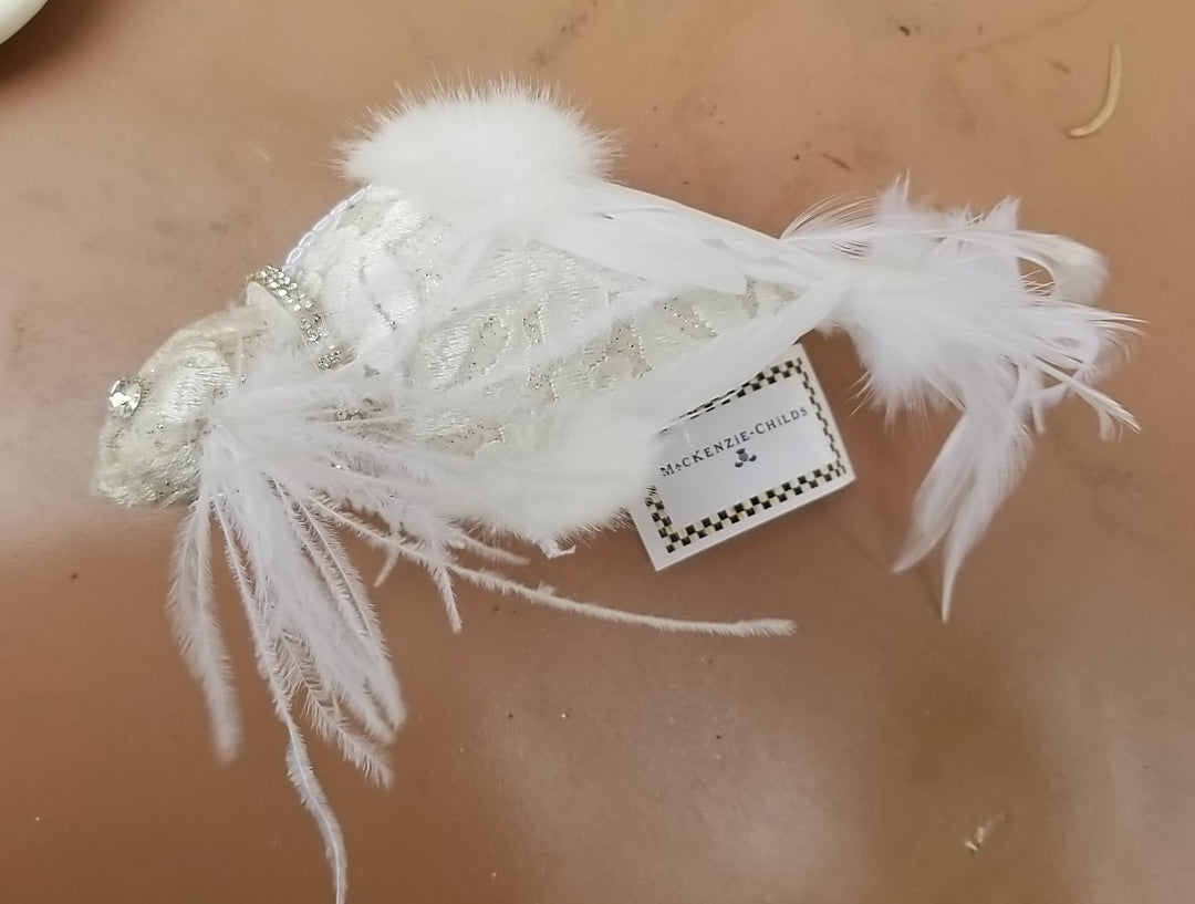 MACKENZIE CHILDS One Crystal Palace Sterling Check Feathered  Bird Clip