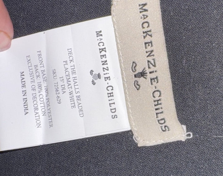 MacKENZIE CHILDS Set Of 4 Christmas White Deck the Halls BEADED PLACEMATS