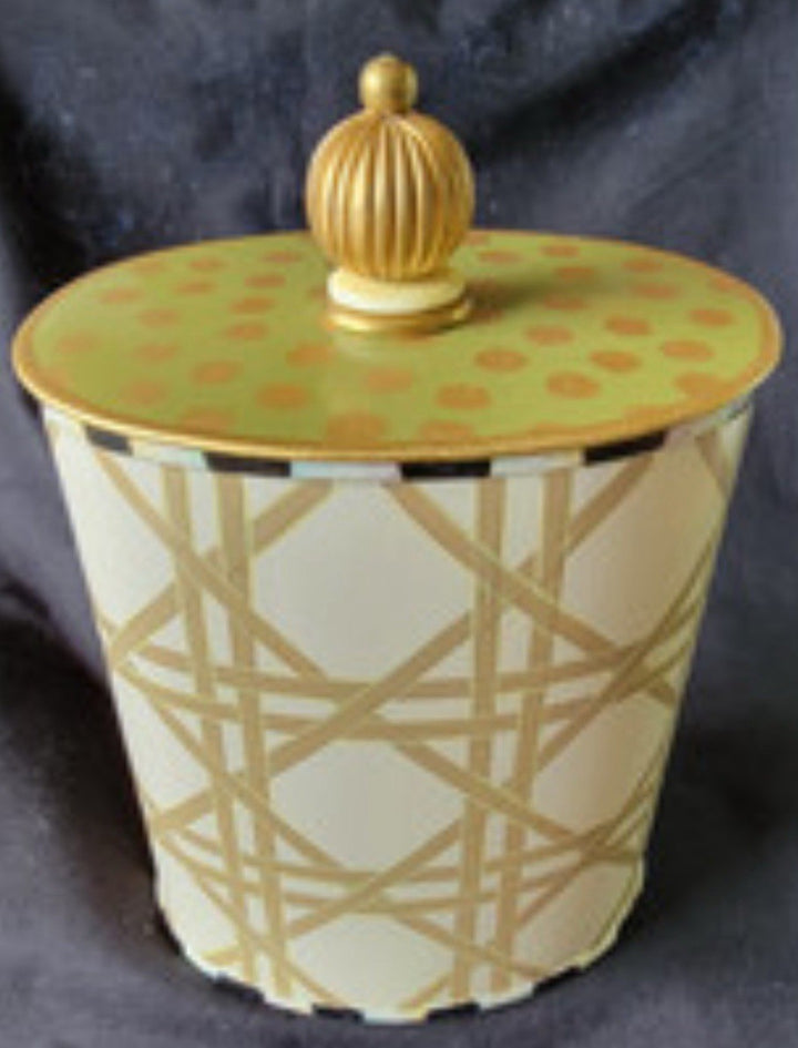 Mackenzie Childs Small Lattice Vanity Canister Cotton Ball Holder With Lid