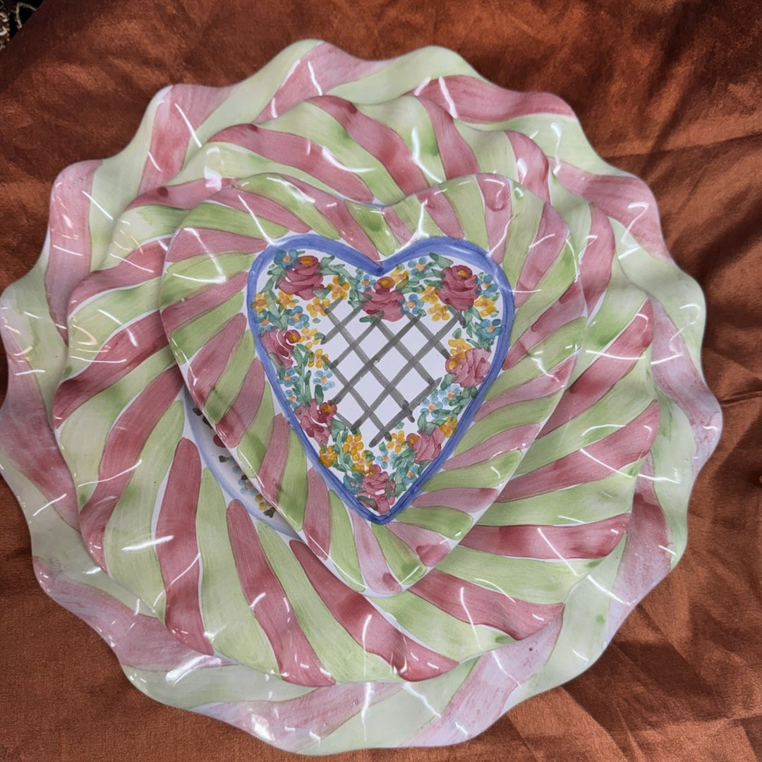 RETIRED MACKENZIE CHILDS FLUTED Glen park CERAMIC DINNER PLATE 11”