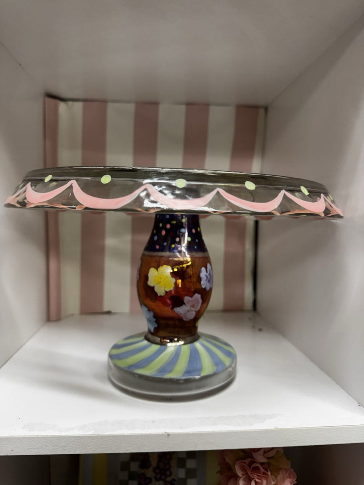 Mackenzie childs  Pansy Glass Pedestal  9" Tall - rare- Retired