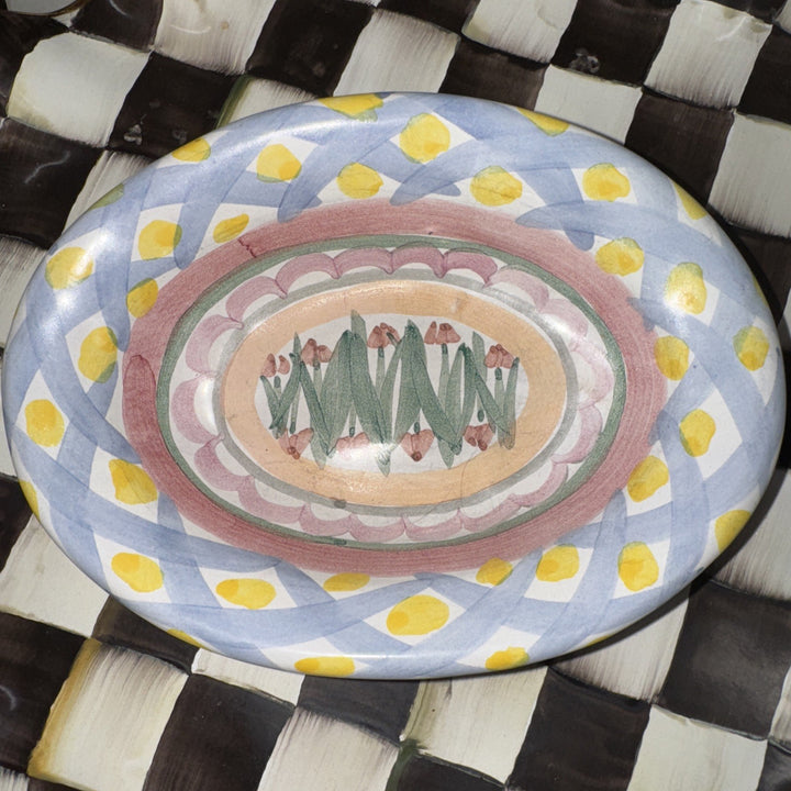 MacKenzie Childs Taylor Aalsmere  Small Oval Trinket Soap Dish 6.25" Ceramic