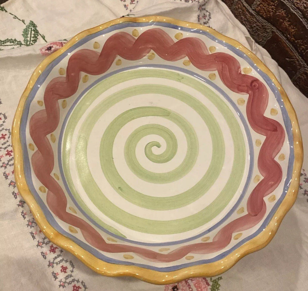 NEW Mackenzie Childs 10" PICCADILLY FLUTED PIE DISH Handmade & Painted Majolica