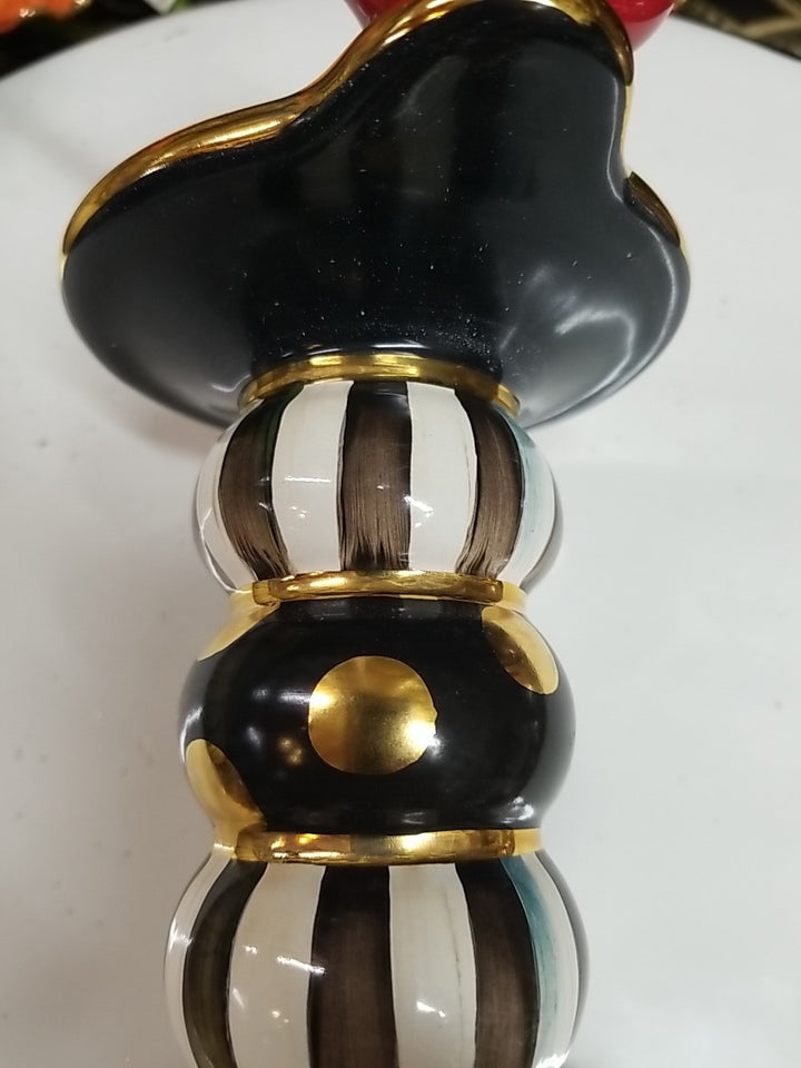 MacKenzie Childs Courtly Stripe Birds  Candlestick -new Ceramic