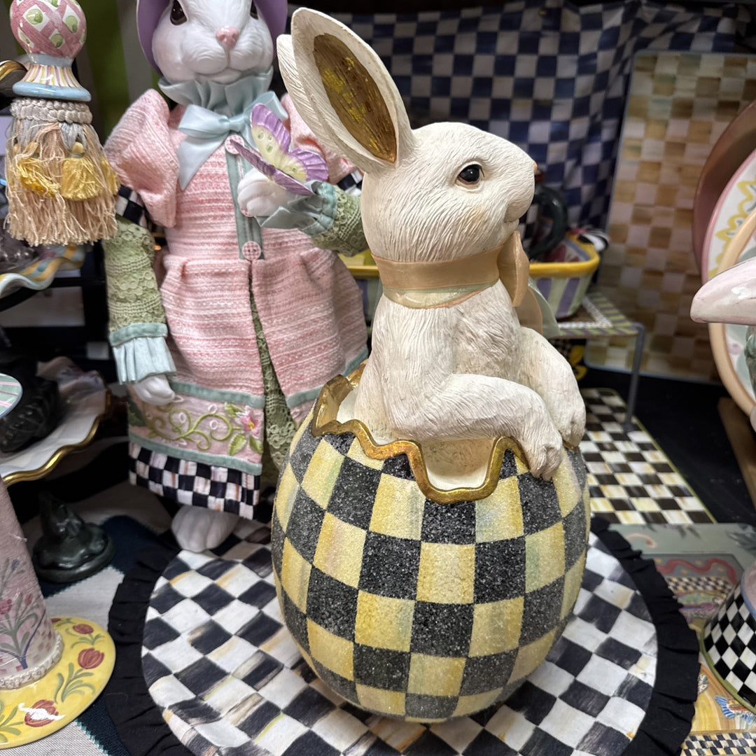 MacKenzie-Childs Courtly Check Large Bunny Surprise In Egg 15"Tall. Retired