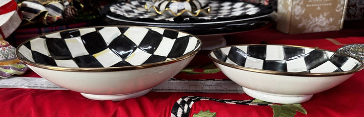 Mackenzie Childs COURTLY CHECK Enamel GOURMAND COUPE Serving Set 2 Bowls