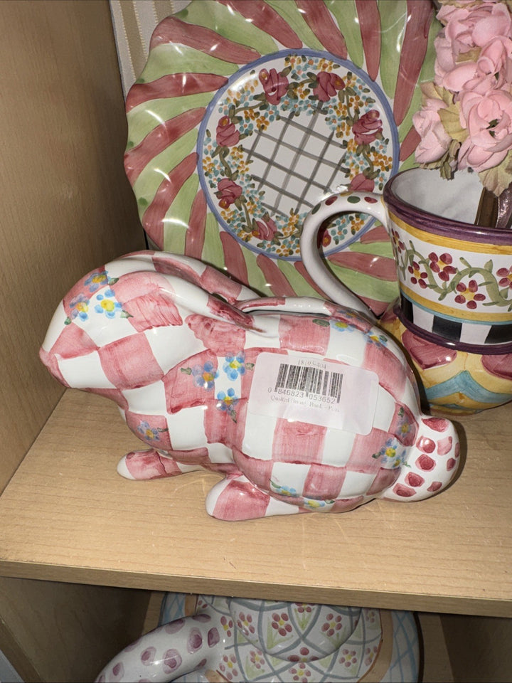 Mackenzie Childs HoneyMoon Rose Petal Pink  Bunny Bank RETIRED Ceramic