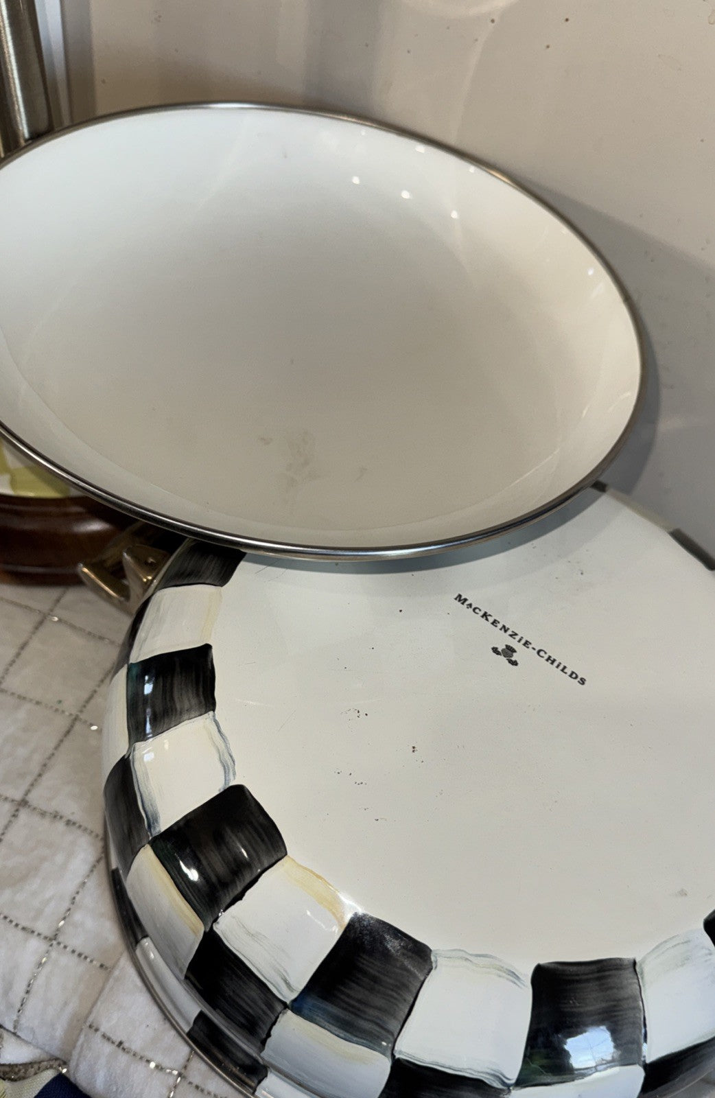 Mackenzie Childs Vintage Casserole 10-inch with Lid Courtly Check