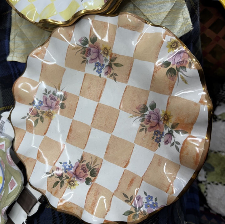 9” Mackenzie Childs Fluted Marmalade Orange Honeymoon Salad  Plate With Gold Rim