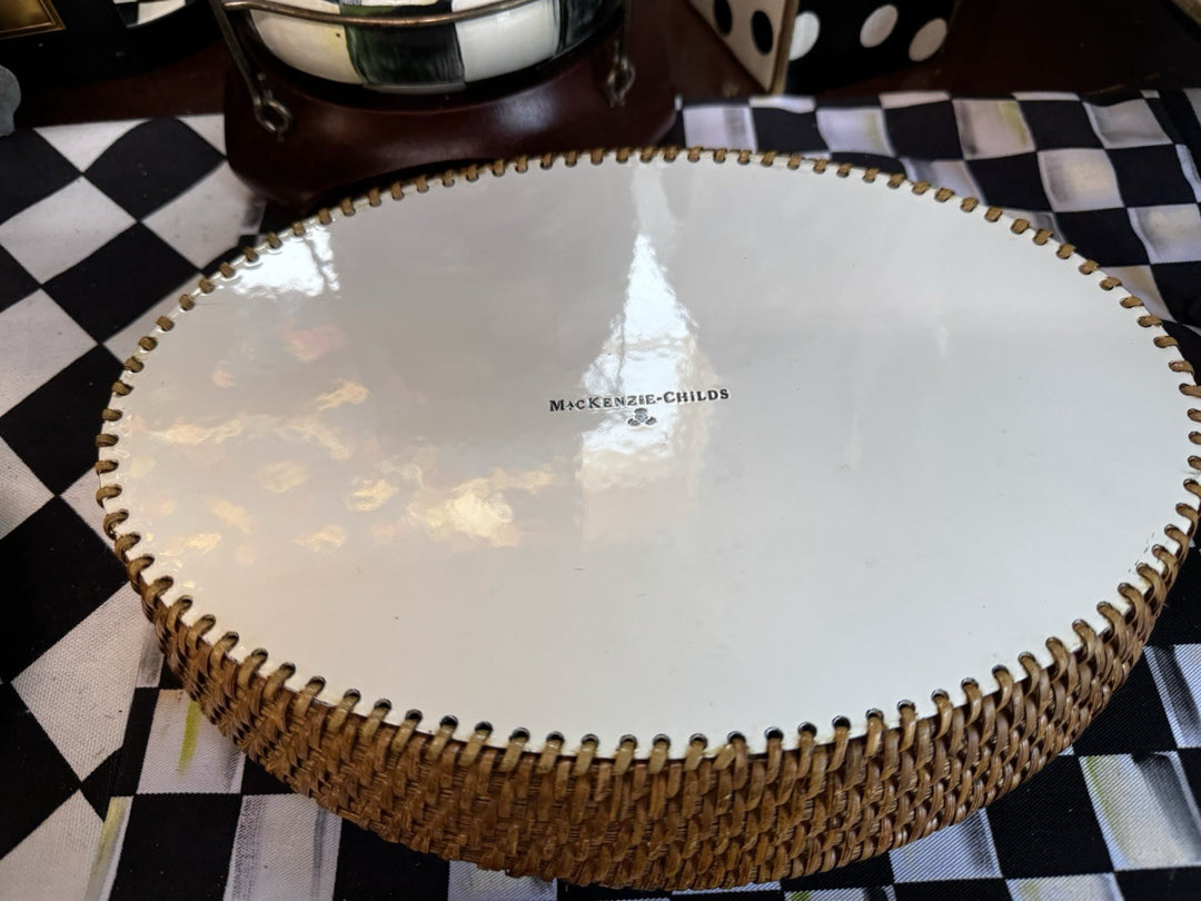 Mackenzie Childs Courtly Check Enamel Rattan Small Serving Tray 11"c8”