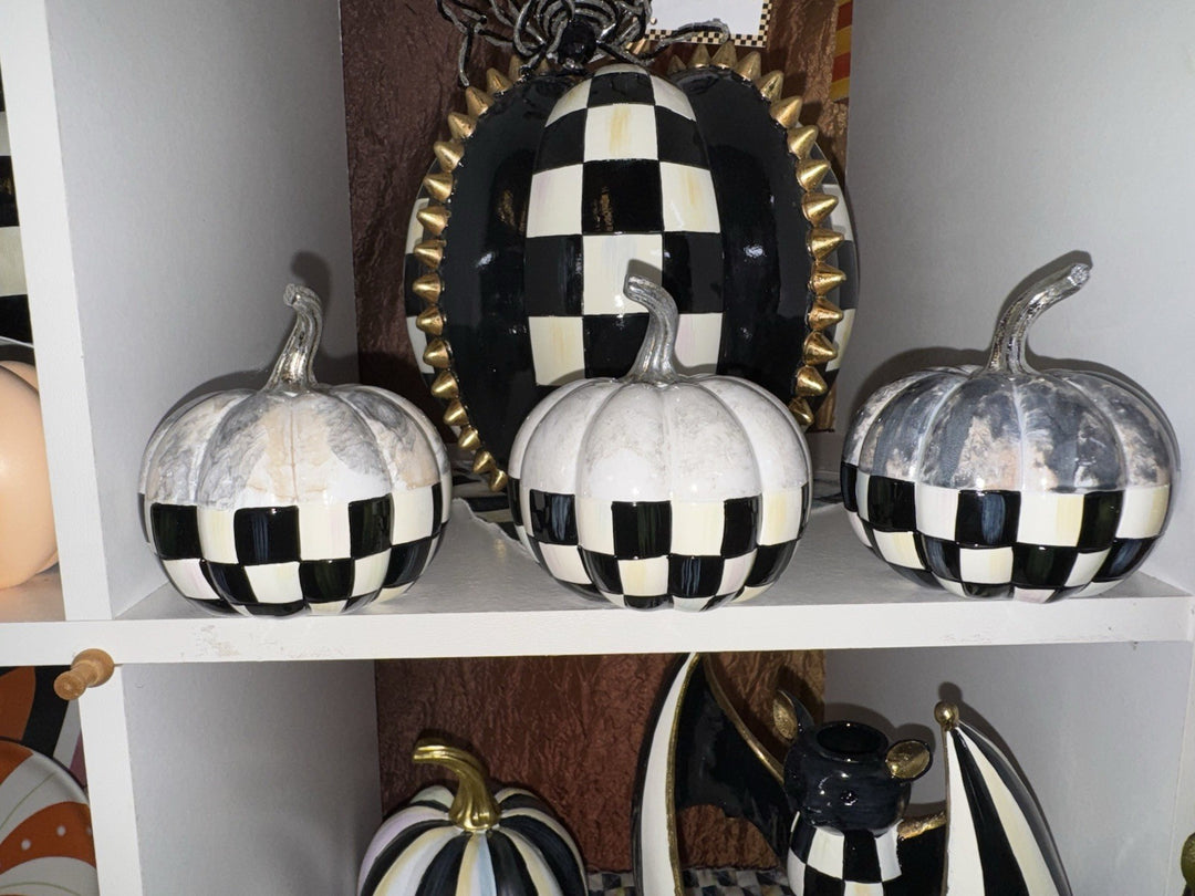 NEW Mackenzie Childs COURTLY CHECK MARBLED MINI PUMPKINS - SET of 3