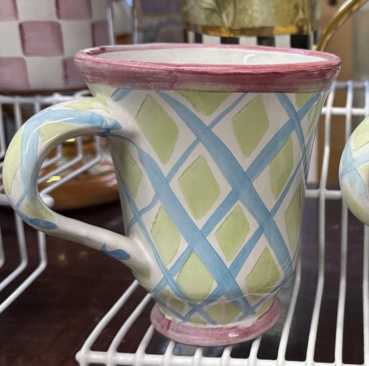 MacKenzie Childs  set Wallcourt Maddox  Footed Mug  - 12 Oz- Retired Used Defect