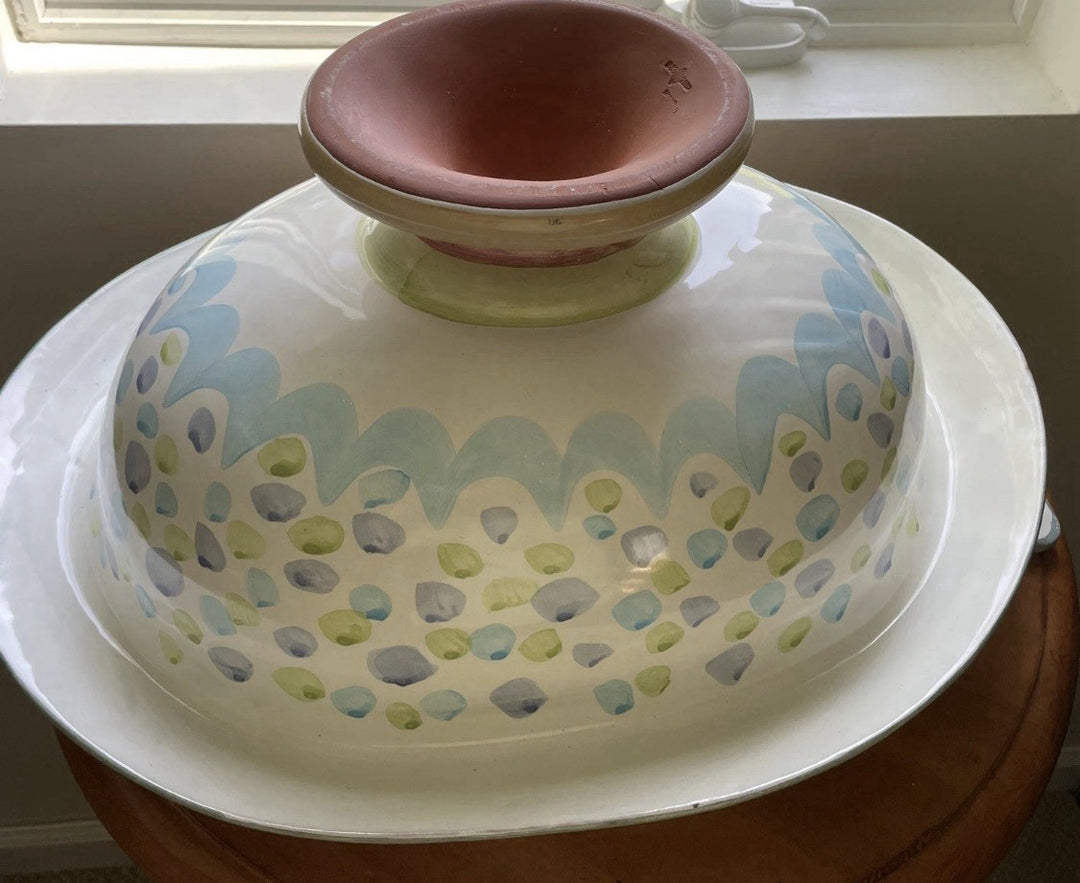 RARE & LARGE Mackenzie  Childs 20" Fish Pedestal Oval Bowl Made In Aurora 2002